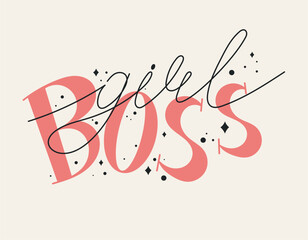 Trendy vector isolated hand lettering text Girl Boss.