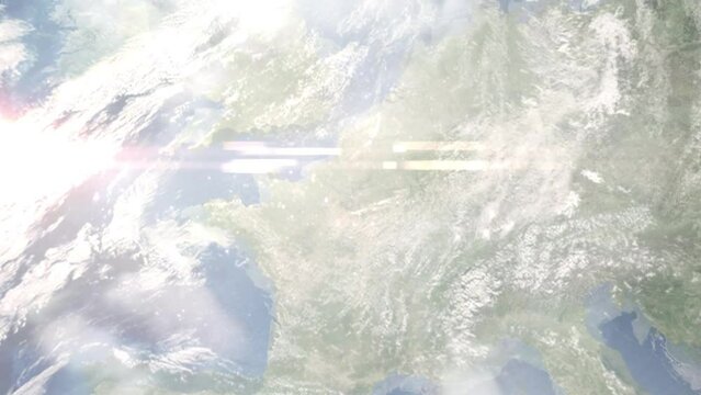 Zoom in from space and focus on Chatou, France. 3D Animation. Background for travel intro. Elements of this image furnished by NASA