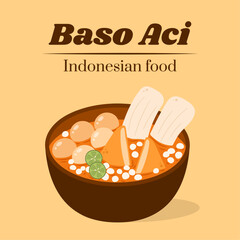 Hand drawn delicious baso aci or indonesian spicy street food vector design