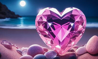 Crystal Heart dropped on the beautiful gemstone beach in the evening