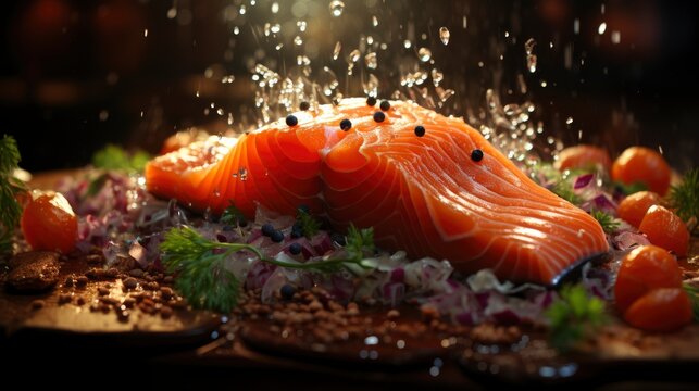 Grilled Salmon Fish Fillet Fresh Vegetable , Background Images , Hd Wallpapers, Background Image