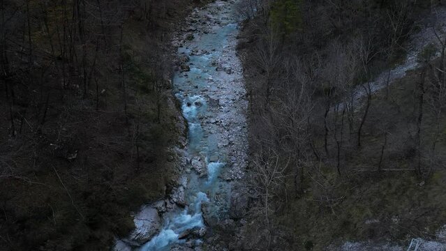 Arzino torrent in the province of Udine.
Silky, emerald water, aerial view. Udin