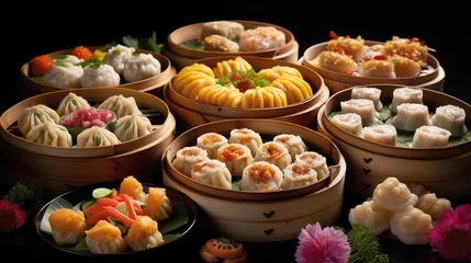 Gordijnen dim cuisine chinese food diverse illustration dumplings noodles, rice fry, tofu soy dim cuisine chinese food diverse © vectorwin