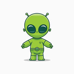 Cute alien in space, Cartoon-Illustration