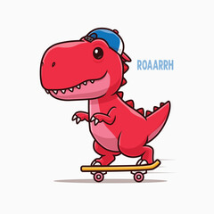 Cute dinosaur playing skateboard, Cartoon-Illustration