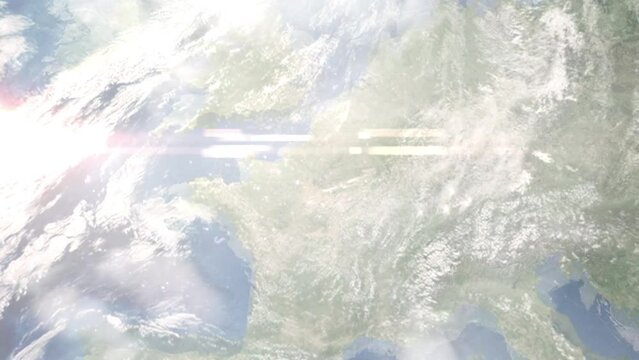 Zoom in from space and focus on Trappes, France. 3D Animation. Background for travel intro. Elements of this image furnished by NASA