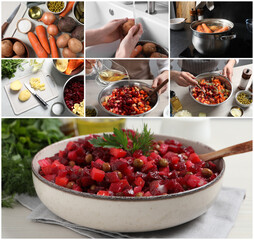 Step by step recipe of delicious vinaigrette salad, set with photos of cooking process