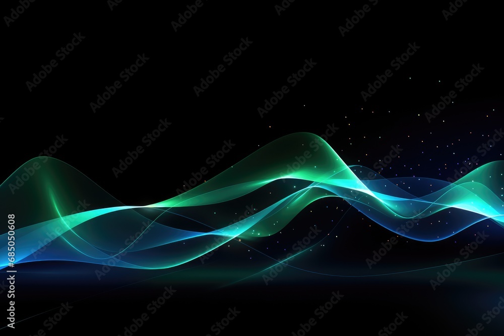 Poster abstract background with blue and green waves. vector. eps10, digital wave wallpaper against a black