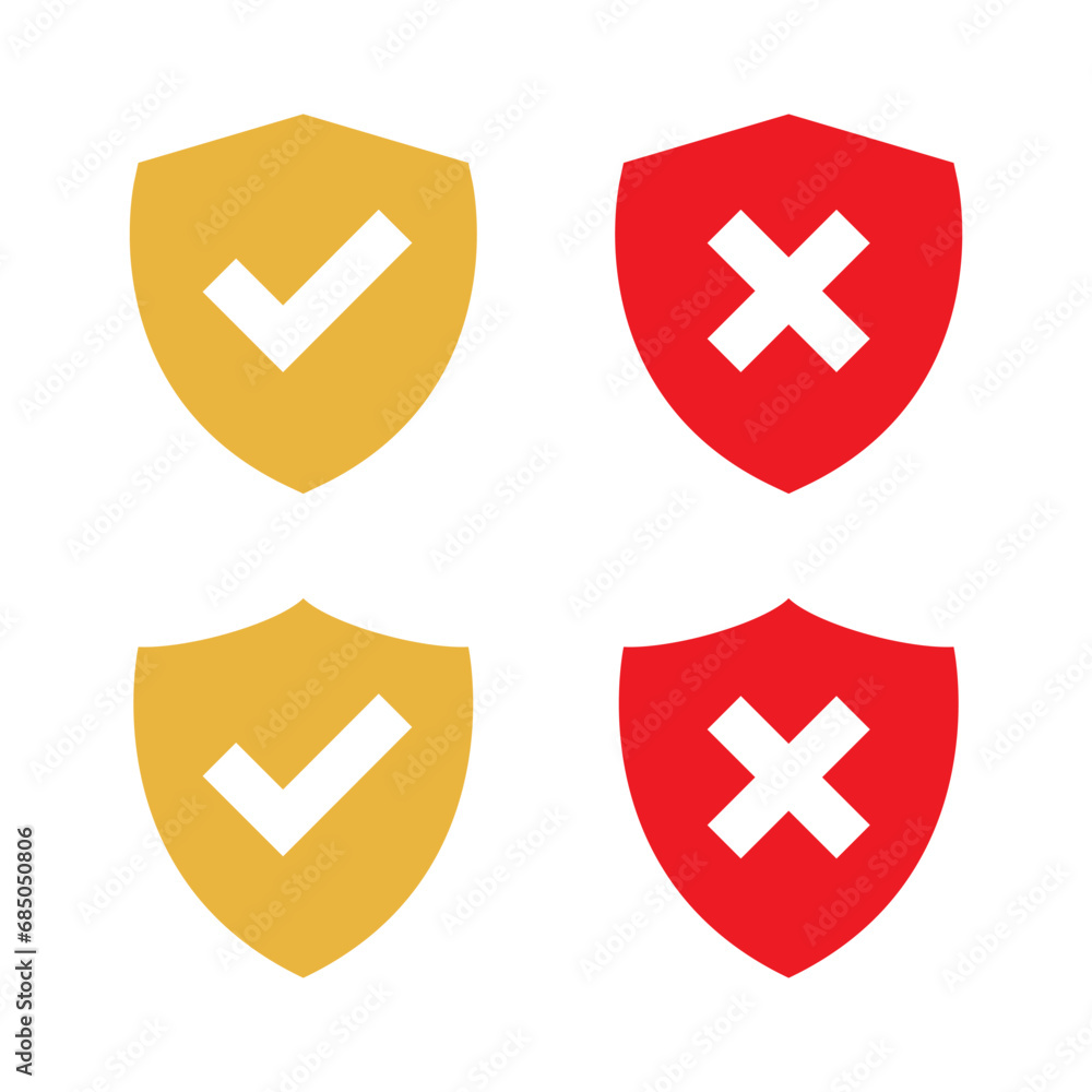 Aufkleber shield with check mark and cross icon vector in flat style