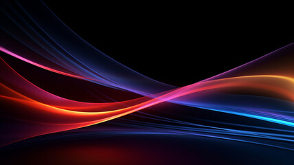 Neon rays and glowing lines bending on dark background