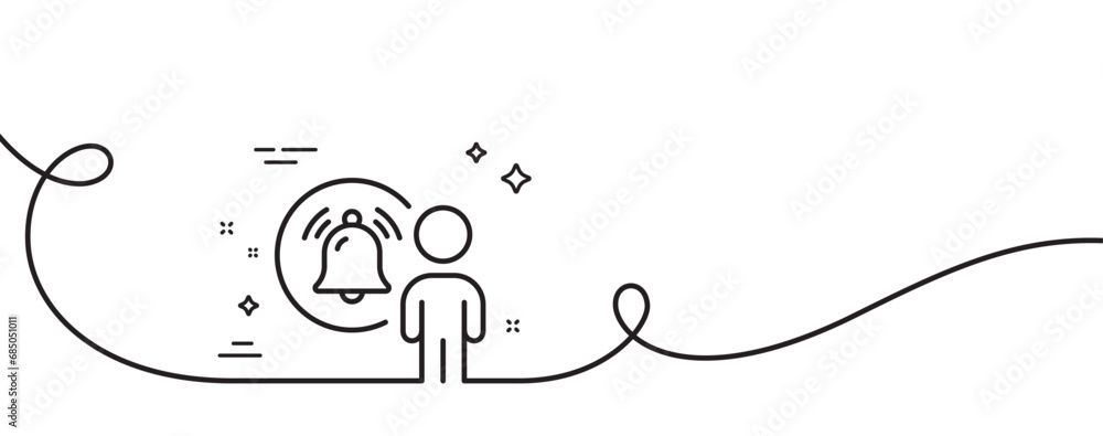 Poster user notification line icon. continuous one line with curl. alarm bell reminder sign. message alert 