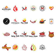 Set of Hot chili logo design concept. Fire chili logo symbol. Spice food illustration