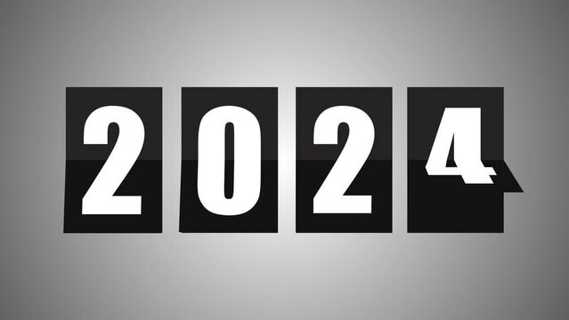3D Rendering black  Flip Board Year 2024 Animation Video , flipboard turning 2024 new year beginnings, year end celebration, new year countdown 2024, Happy new year 2024 celebration