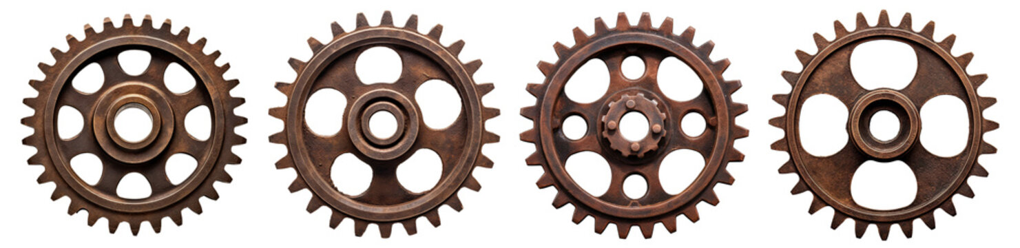 Set of rusty old cog wheels, cut out