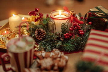Beautiful Christmas decorations on the table