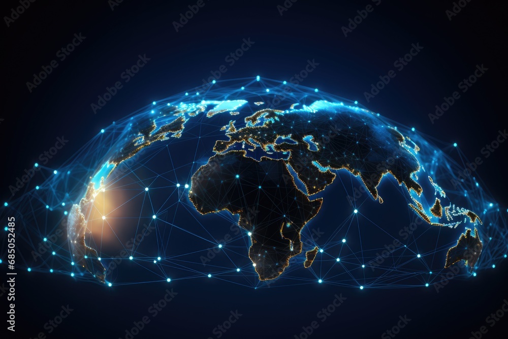 Poster global network connection concept. vector illustration. polygonal world map, global network connecti