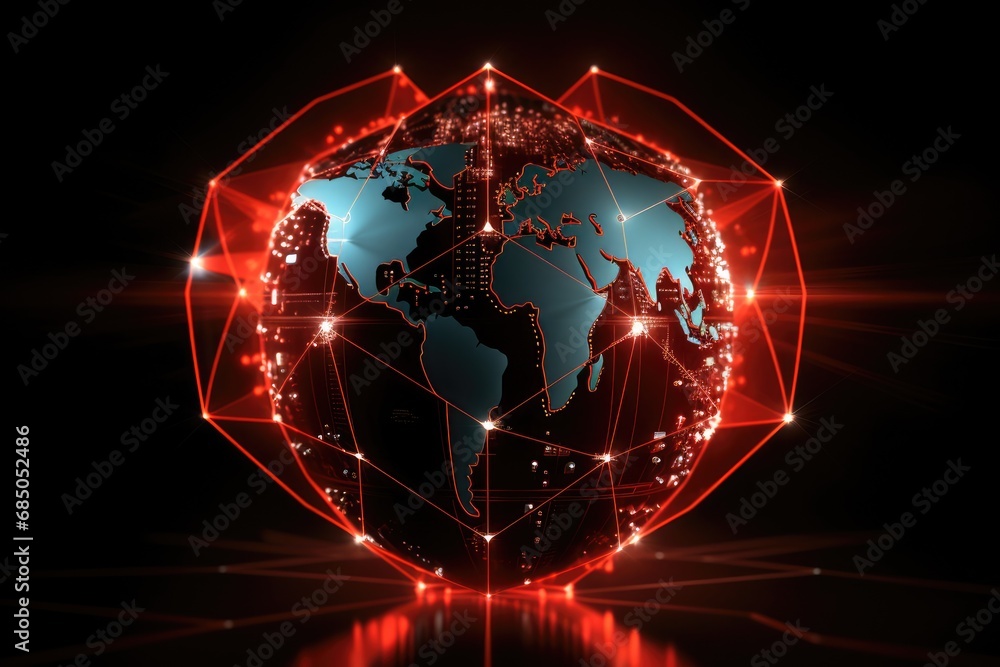 Poster glowing globe on dark background. global network concept. 3d rendering, global network security shie