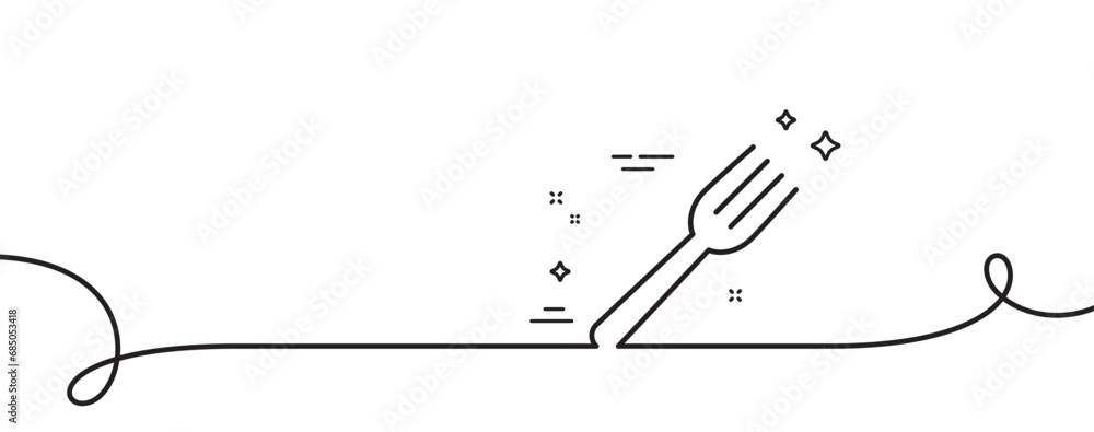 Poster fork line icon. continuous one line with curl. kitchen cutlery sign. kitchenware utensils symbol. fo