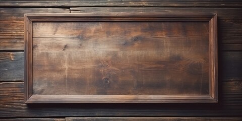 Old Wooden Picture Empty Frame On Wood Wall Background. Vintage Grunge Texture Photo Frame