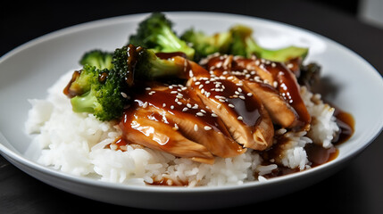 Chicken in a'la teriyaki sauce with broccoli