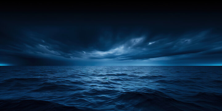 Dark sea surface with a dramatic cloudy sky above. Approaching storm. Generative AI
