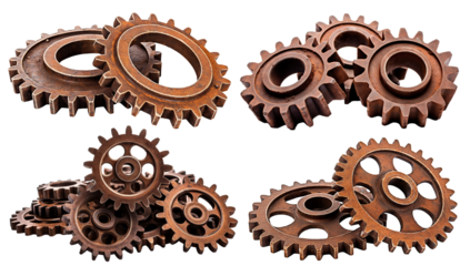 Set of rusty old cog wheels, cut out