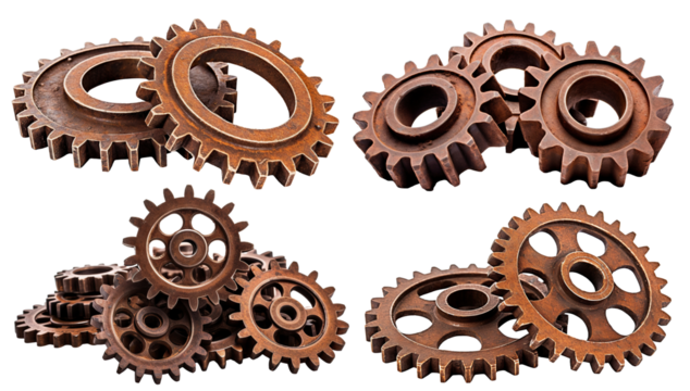 Set of rusty old cog wheels, cut out