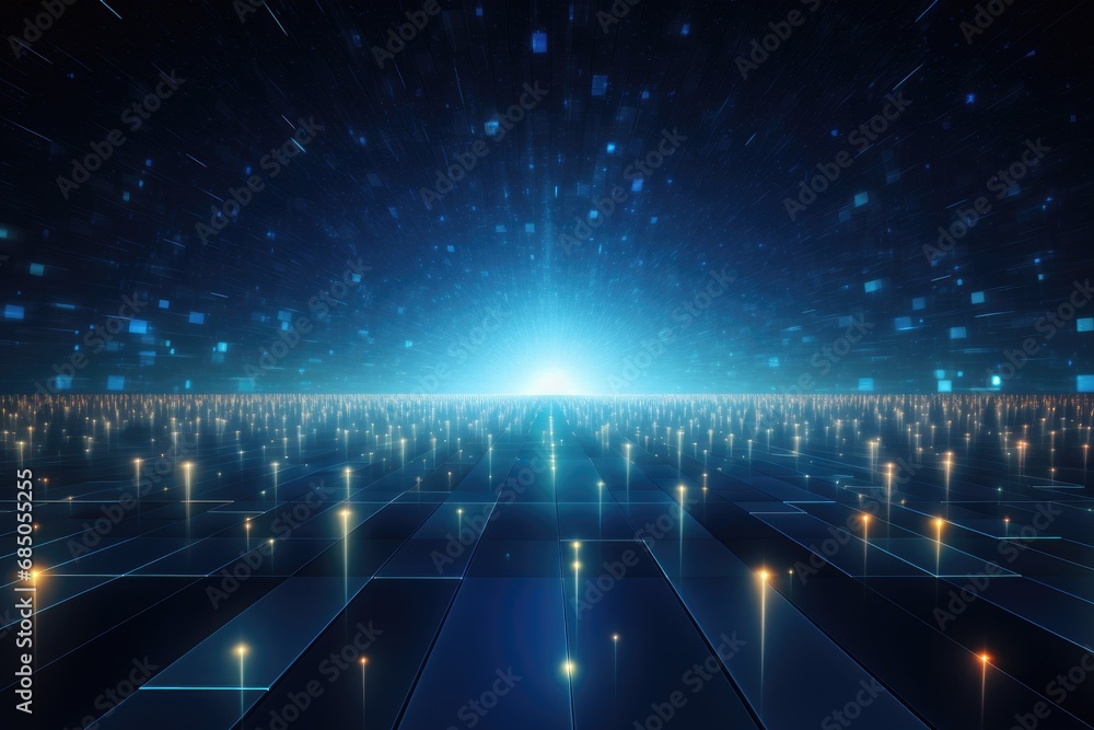Poster abstract technology background with glowing lines and squares. 3d rendering, abstract background in 