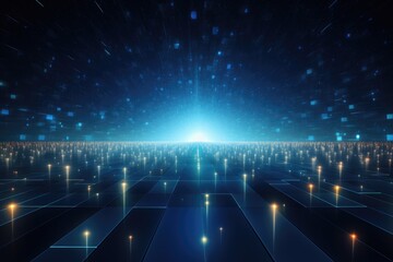 Abstract technology background with glowing lines and squares. 3D Rendering, Abstract background in science and technology, AI Generated