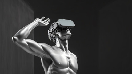 Sculpture of human with VR glasses.