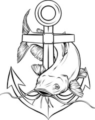 graphic catfish on white background, vector illustration