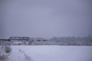 An old railway bridge abandoned in the winter season