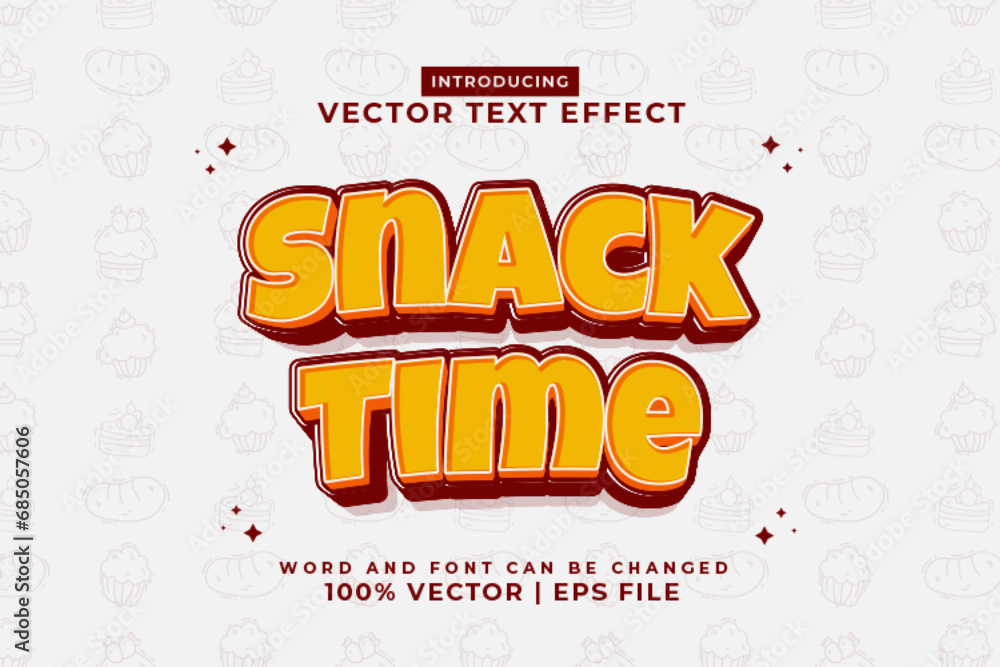 Wall mural Editable text effect Snack Time 3d Cartoon Cute template style premium vector