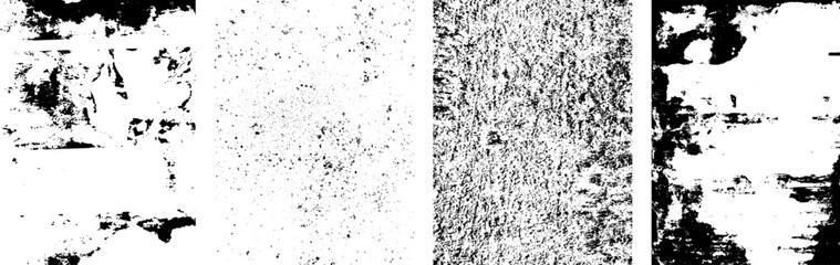 Set of vector grungy black and white textures for your design. Dusty scratchy surfaces. Grunge textures for placard, brochure, packaging, illustration template, overlay, material design