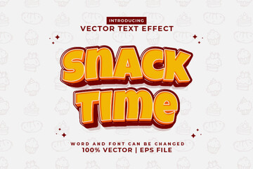 Editable text effect Snack Time 3d Cartoon Cute template style premium vector