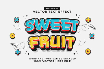 Editable text effect Sweet Fruit 3d Cartoon Cute template style premium vector