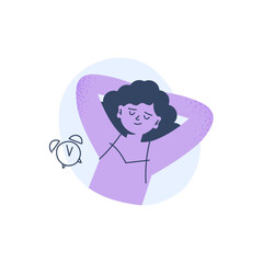 A young girl sleeps well. A healthy habit and immunity support. Vector flat illustration isolated on a white background.