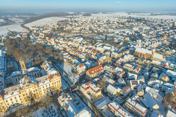 Ausblick auf das winterliche Ellingen in Mittelfranken