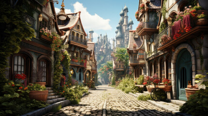 A fairy-tale town in the sunshine - obrazy, fototapety, plakaty