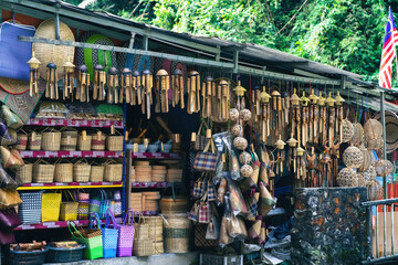 A stall selling handmade crafts from natural items for sale at a shop.