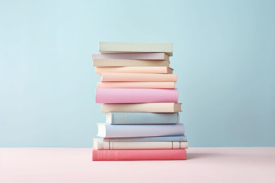 Stack of books in soft pastel colors. Generative AI