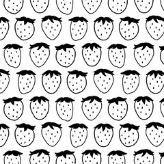 Hand drawn vector illustration of strawberry pattern. Pattern for textile, fabric, wrapping paper. Cute background in black and white. - 685061440
