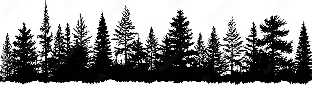 Aufkleber a set of coniferous fir trees silhouettes standing tall, creating a serene and majestic horizontal v