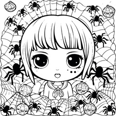 Scared child gripped by fear, attempting to reconcile with a swarm of haunting spiders on a transparent backdrop. Generative AI