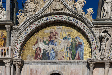 The basilica of St Mark in Venice. Italy. Mosaic from upper facade