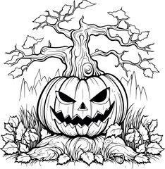 Coloring pages featuring a cartoon-style jack-o'-lantern, perfect for kids. Generative AI