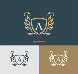 Luxury letter A monogram emblem template with elegant calligraphy ornament. graceful A logo. Signs for business, Restaurant, Royalty, Boutique, Hotel, Heraldic, Jewelry, Fashion, Cafe, etc. vector