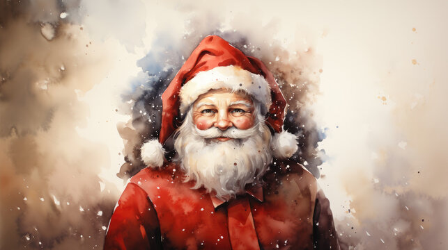 Watercolor Santa Claus portrait