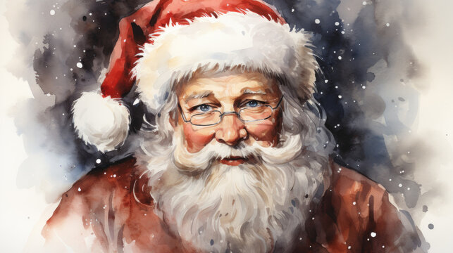 Watercolor Santa Claus portrait