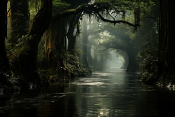 natural landscape, rainforest river during high season - Powered by Adobe